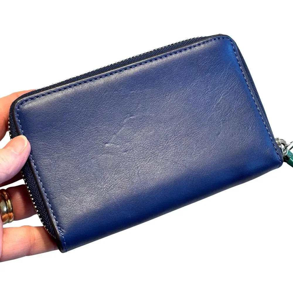 Vintage Coach leather color block blue green beige wristlet wallet clutch purse